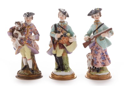 Lot 462 - Three Continental Chelsea style figural scent bottles