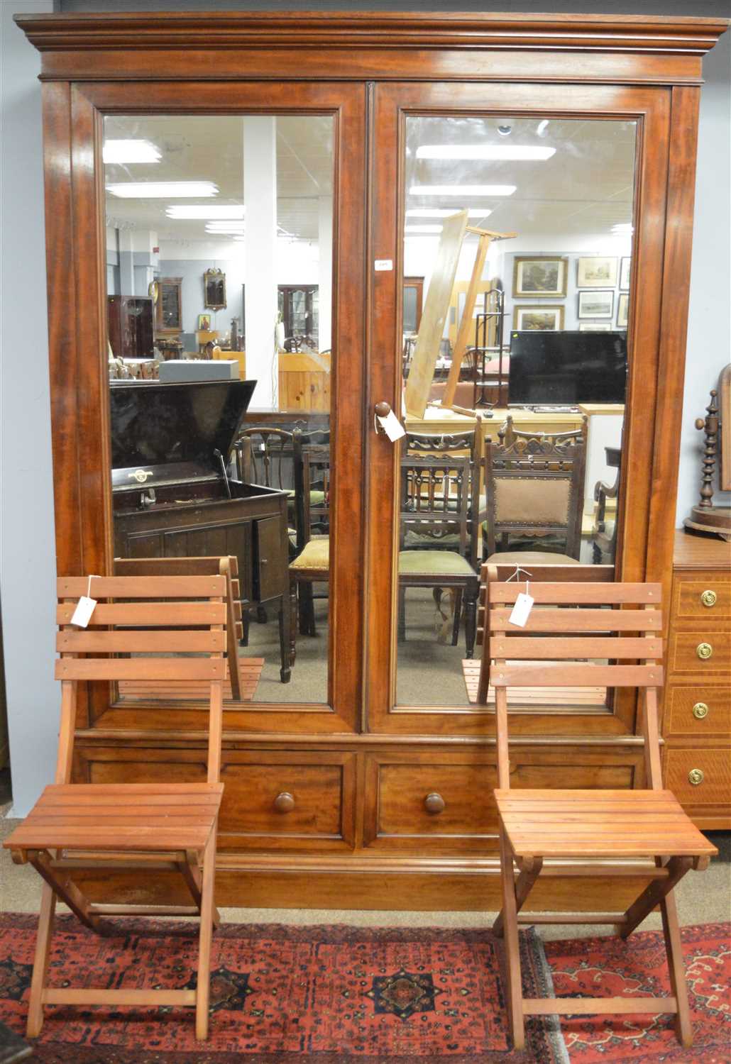 Lot 685 - Wardrobe and wooden chairs