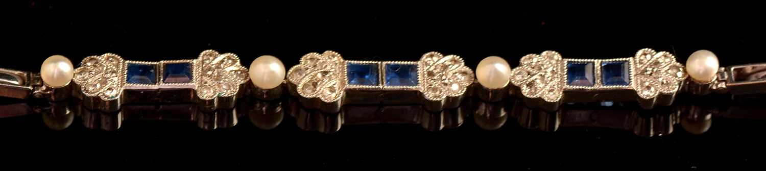 Lot 158 - Sapphire Diamond and Pearl Bracelet