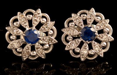 Lot 156 - A Pair of Sapphire and Diamond Stud Earrings