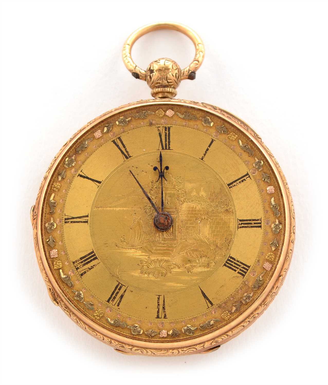 Lot 24 - A mid 19th Century 18ct. gold pocket watch.
