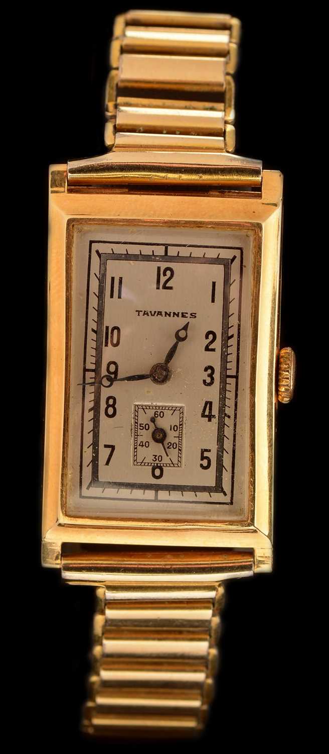 Lot 43 - A Tavannes 18ct. gold lady's wristwatch.
