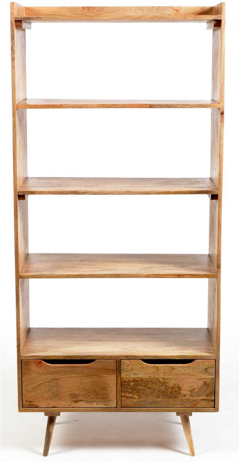 Lot 1581 - A 1960's style exotic wood open shelf unit.