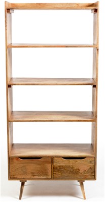 Lot 1581 - A 1960's style exotic wood open shelf unit.