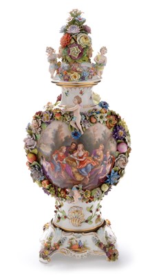 Lot 463 - A large Karl Thieme, Potschappel vase, cover and stand.