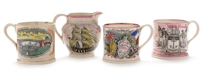 Lot 456 - Three Sunderland mugs and a jug.