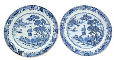 Lot 375 - A large pair of Chinese blue and white export chargers, Qianlong