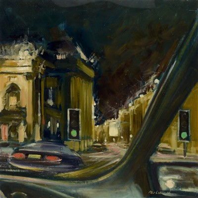 Lot 578 - Peter Collins - View of Theatre Royal at Night | oil