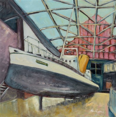 Lot 579 - Peter Collins - Study of S.S. Turbinia at the Discovery Museum | oil