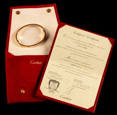 Lot 67 - Cartier rose gold 'Love' bangle.