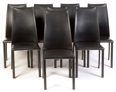 Lot 1588 - Titta Paolini for Frag: set of eight black leather upholstered dining chairs.