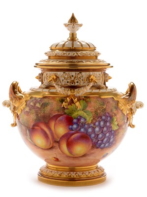 Lot 544 - Worcester Fruit Painted Pot Pourri Vase and Cover by John H Freeman