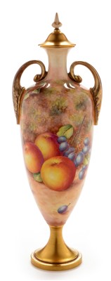 Lot 550 - Royal Worcester fruit painted vase and cover by Freeman