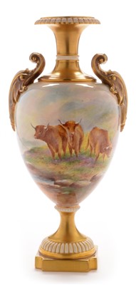 Lot 552 - Royal Worcester ovoid vase painted with cattle by E. Townsend