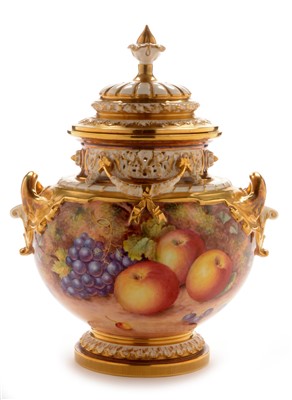Lot 556 - Royal Worcester fruit painted vase and cover by Freeman