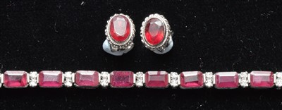 Lot 86 - A ruby and diamond bracelet and earrings