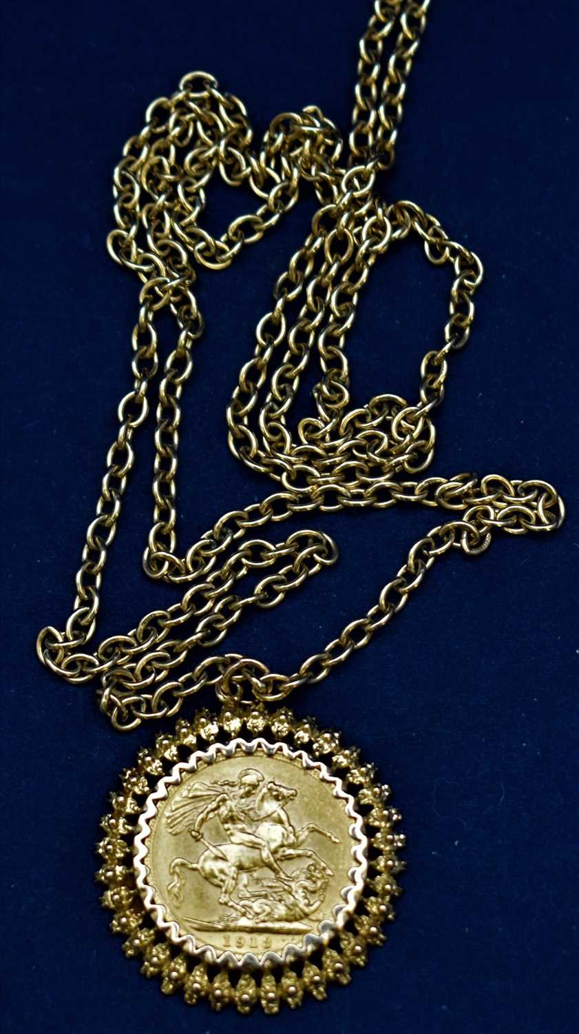 Lot 12 - Gold sovereign on 9ct chain and mount