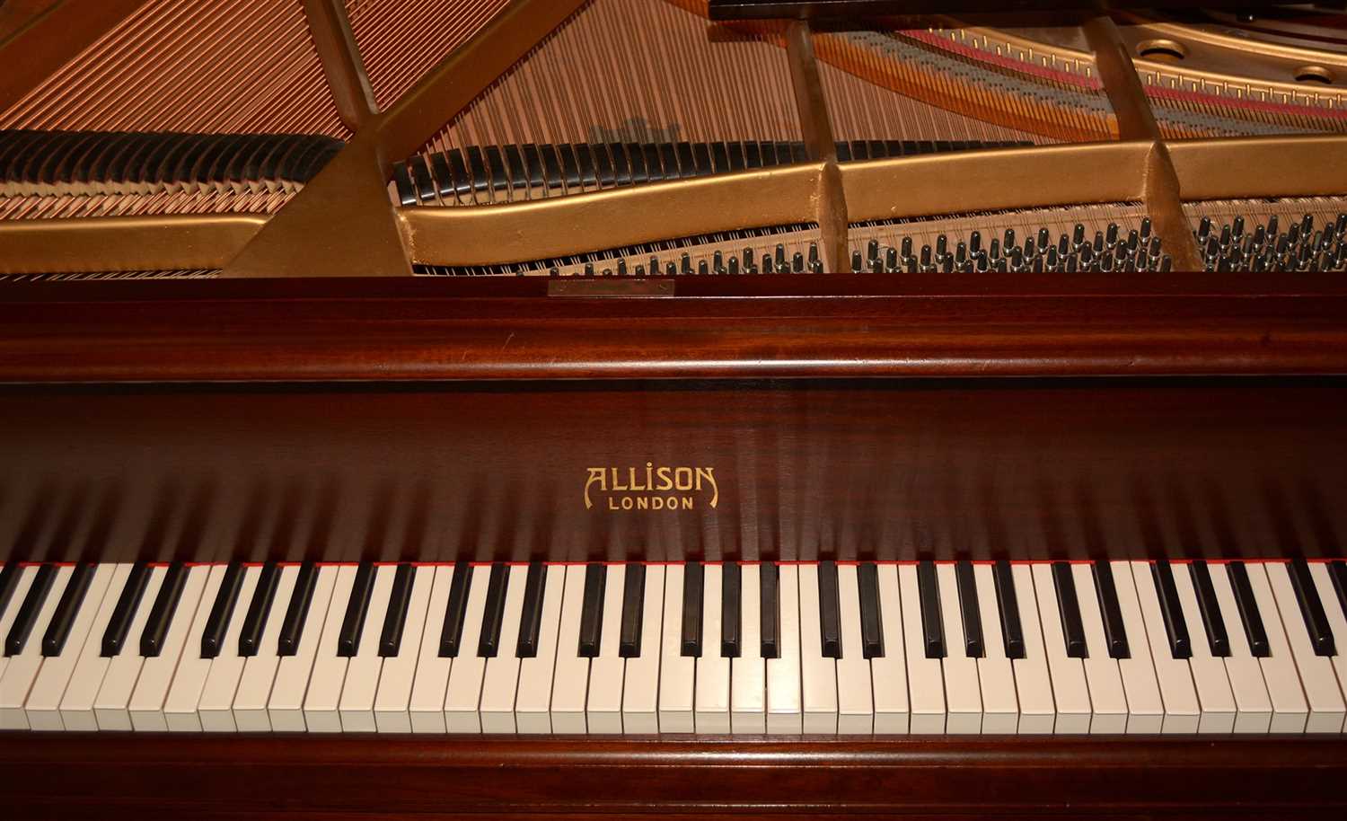 Lot 124 - Allison mahogany framed boudoir grand piano.