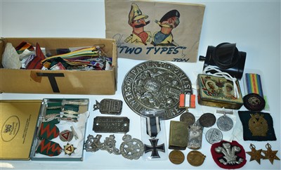 Lot 112 - Plaque, medal ribbons and other items