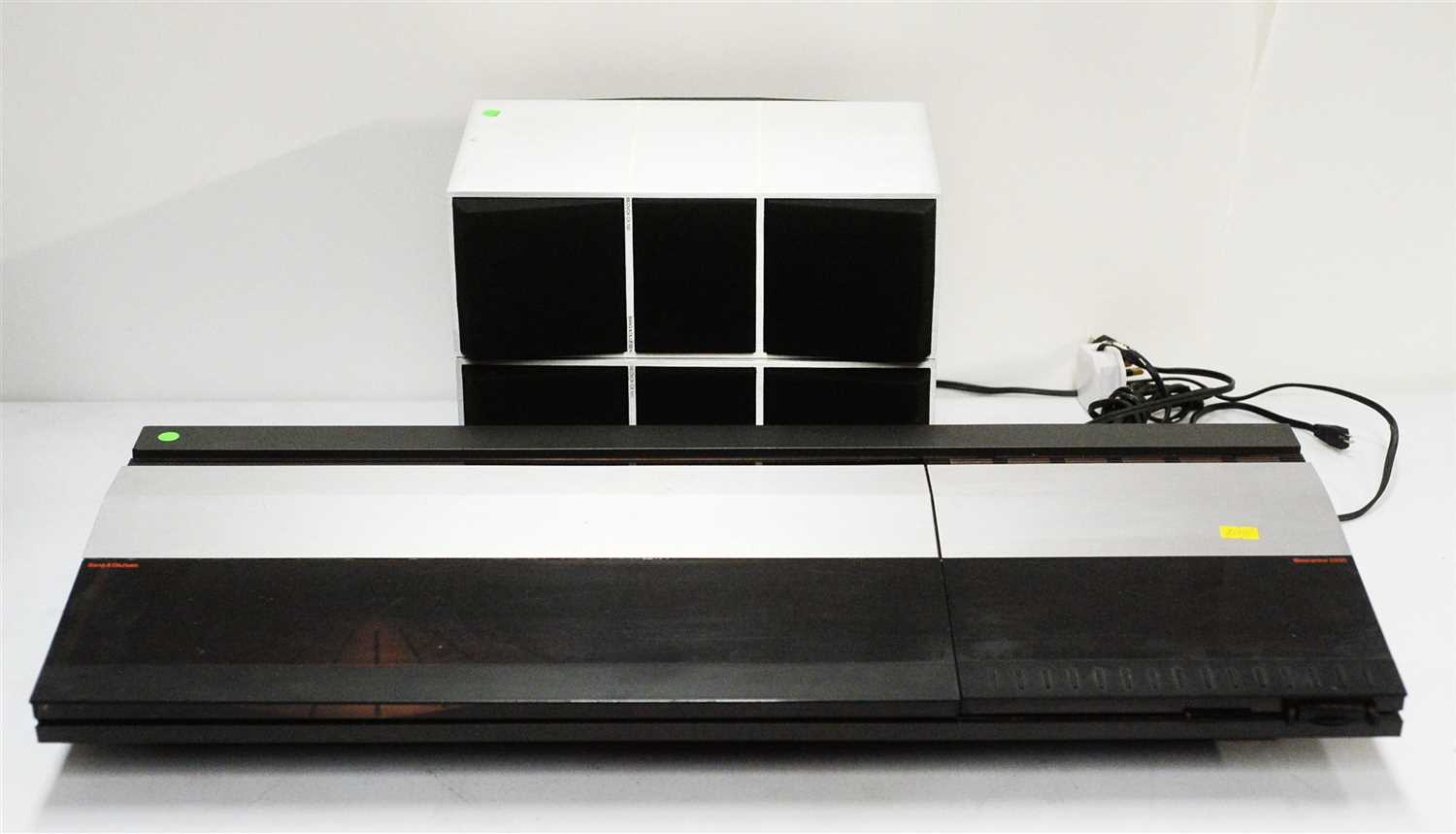 Lot 58 - A Bang and Olufsen Beocentre turntable and tech deck; and a pair of Beobox speakers.