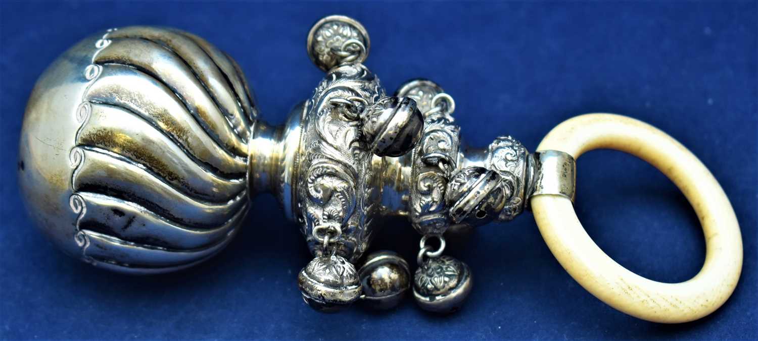 Lot 731 - Silver and ivory rattle