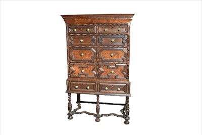 Lot 1257 - A 17th century style oak chest on stand