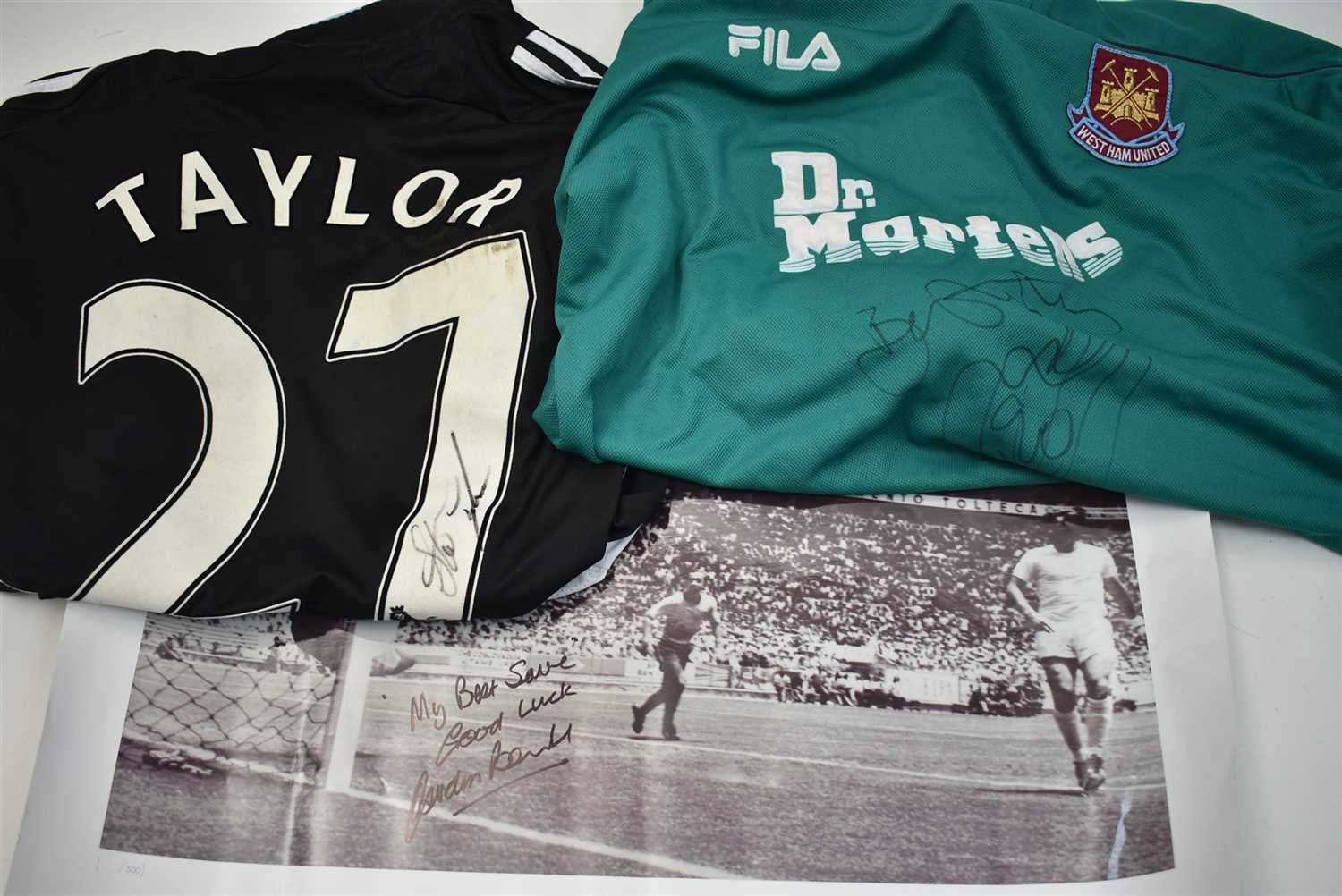 Lot 1554 - Two signed shirts and a poster