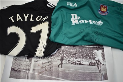 Lot 1554 - Two signed shirts and a poster
