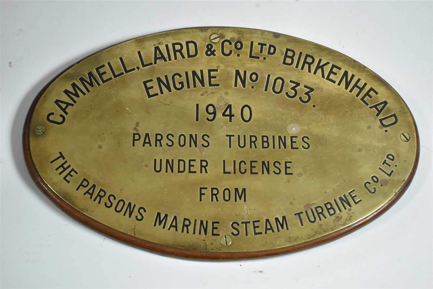 Lot 1446 - Engine Builder's Plate: Cammell Laird No. 1033.