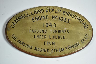 Lot 1446 - Engine Builder's Plate: Cammell Laird No. 1033.