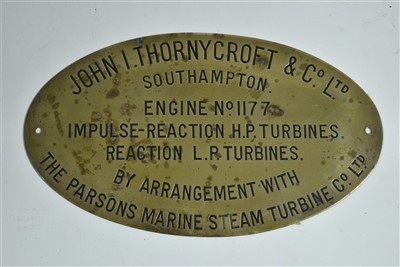 Lot 1446A - Engine Builder's Plate: Thornycroft No. 1177.