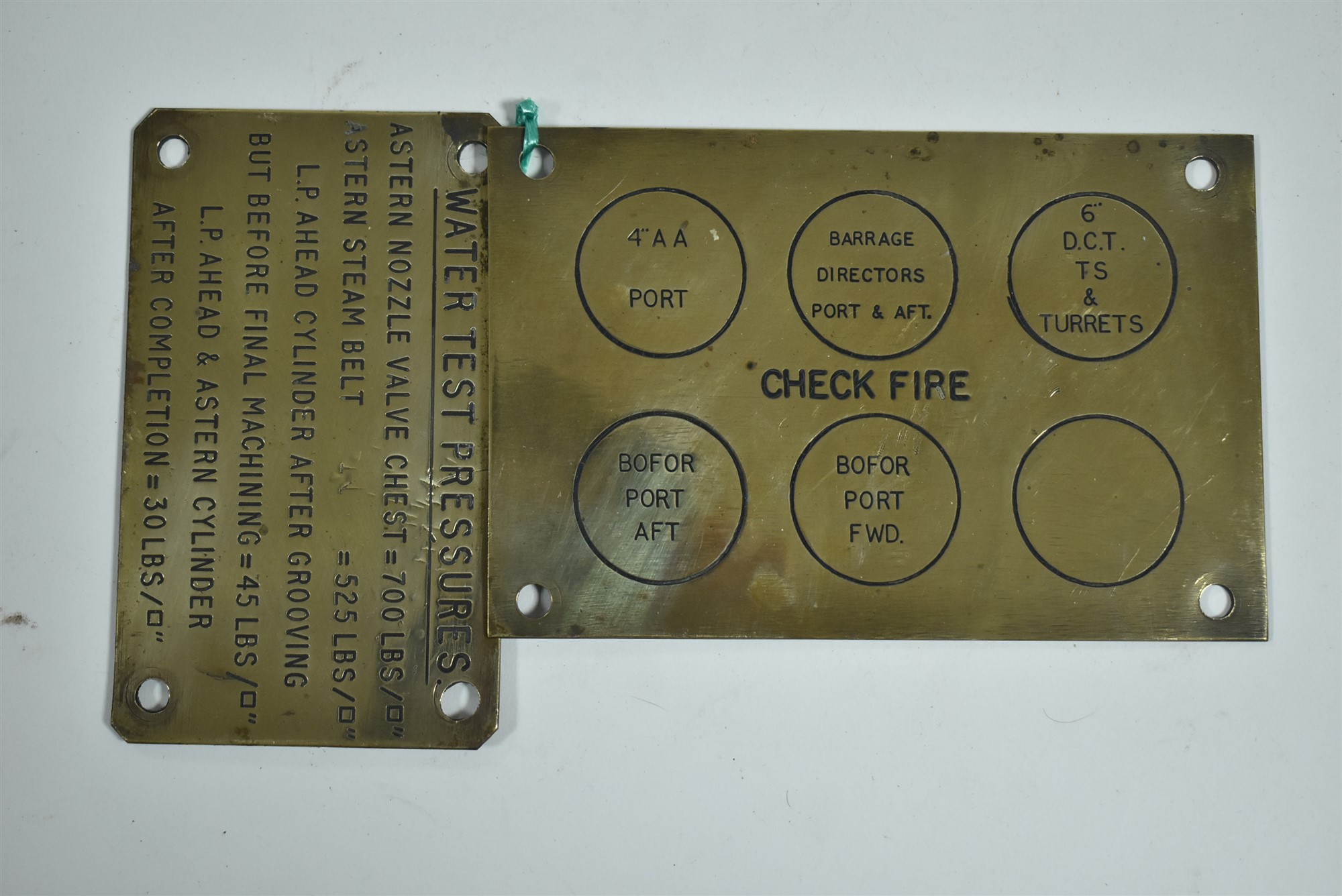 Lot 1449 - Check Fire tally plate from Tyne built