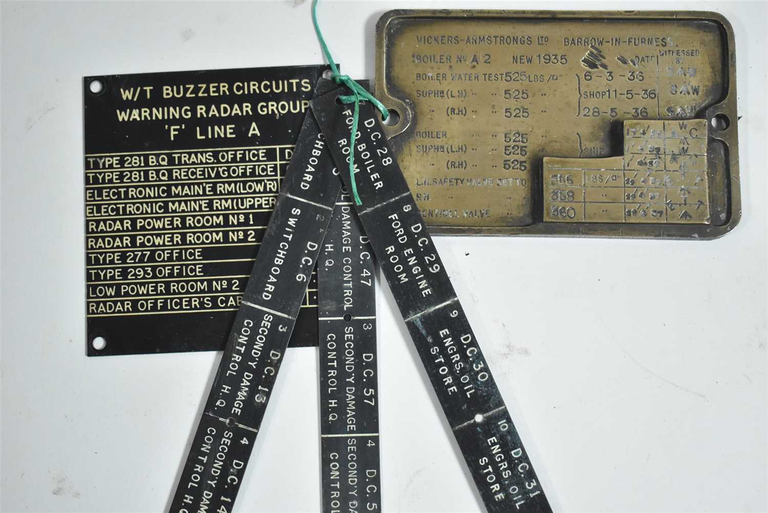 Lot 1453 - Boiler pressure test plate and three other nameplates.