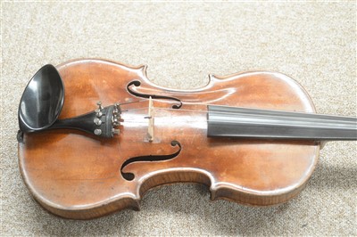 Lot 98 - Violin and bow cased with restorers label Thomas Alexander, 1968