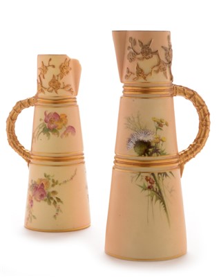 Lot 554 - Two Royal Worcester blush ivory jugs