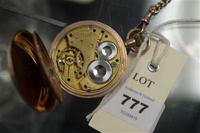 Lot 777 - 9ct full hunter pocket watch and albert chain
