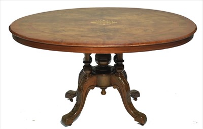 Lot 1235 - A Victorian inlaid walnut tilt-action breakfast table.