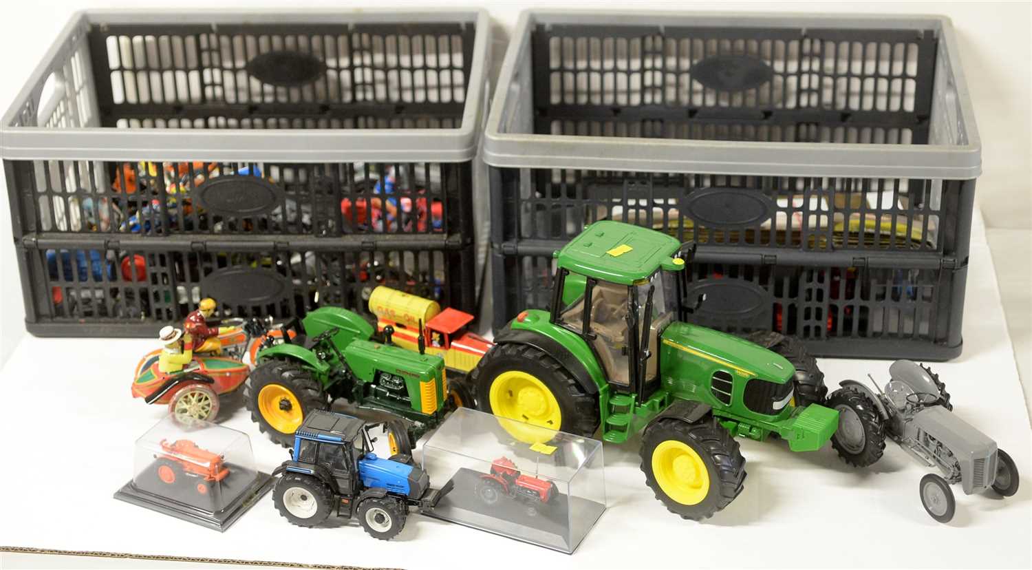 Lot 1322 - Die-cast model tractors, motor cycles and tinplate toys