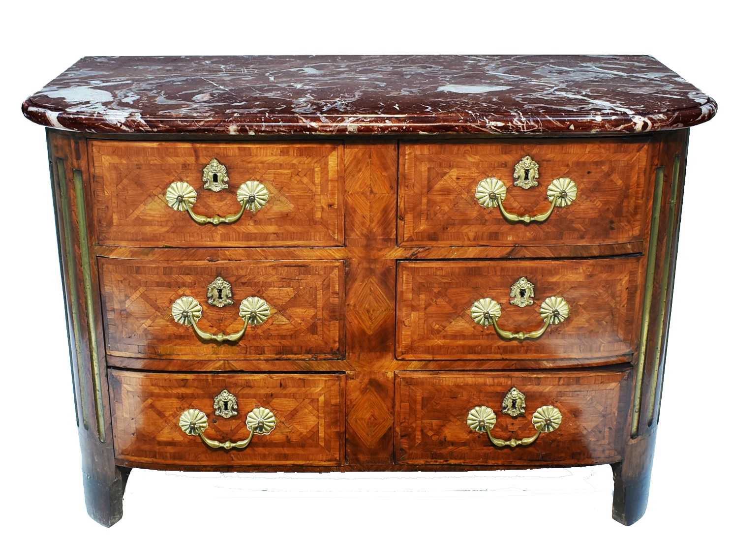 Lot 1104 - A French Regence kingwood and parquetry commode.