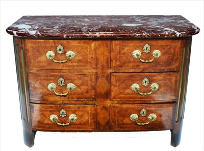 Lot 1104 - A French Regence kingwood and parquetry commode.