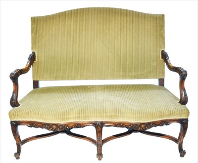 Lot 1258 - A 19th Century walnut and serpentine fronted high back settee