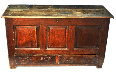 Lot 1123 - An 18th Century oak three panel coffer