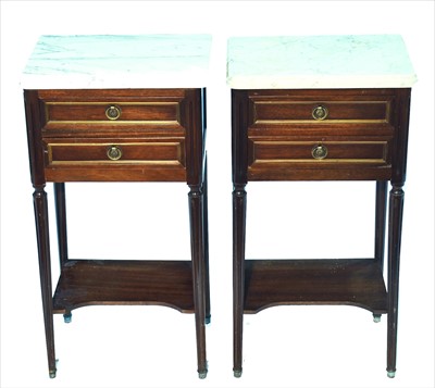 Lot 1126 - A pair of Louis XVI style mahogany bedside cabinets