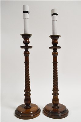 Lot 1028 - Turned mahogany table lamps