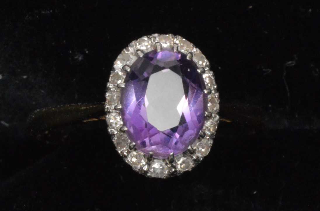 Lot 96 - Amethyst and diamond cluster ring