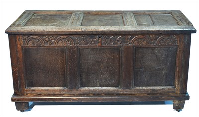 Lot 1151 - A 17th Century oak three panelled coffer