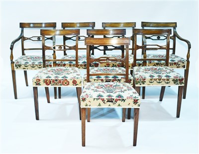 Lot 1199 - A set of eight George III inlaid mahogany dining chairs