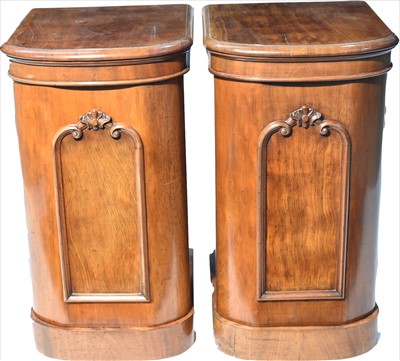 Lot 1133 - A pair of Victorian bowfront bedside cabinets.