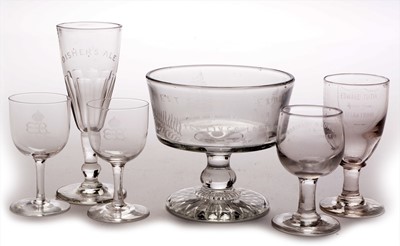 Lot 629 - North East glass sugar bowl; and five glasses.