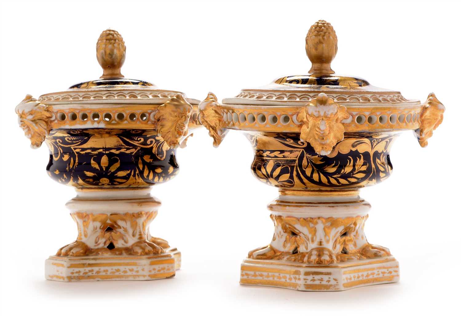 Lot 525 - Pair of Bloor Derby pot pourri vases and covers
